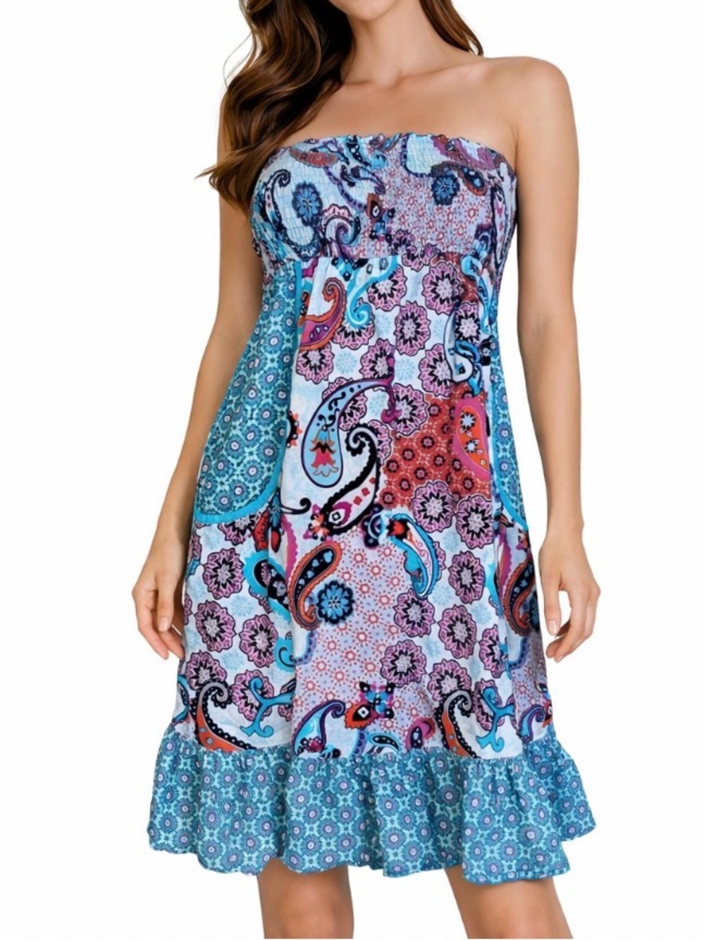 No Boundaries dress sleeveless smocked top large front pockets ruffle hem SZ LG